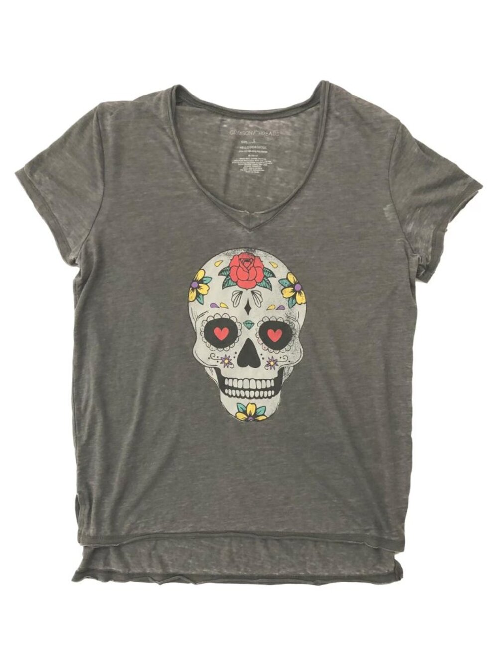 Grayson Threads Gray Colorful Sugar Skull Short Sleeve T--Shirt Large